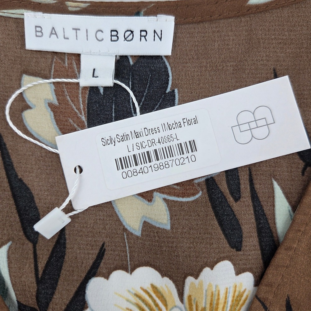 Baltic Born Sicily Satin Maxi Dress L Mocha Brown Floral - Picture 4 of 10